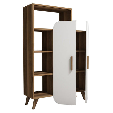 Biblioteca Form cu raft si Usa, Stil Scandinav, Maro - Alb, 90x132x32 cm