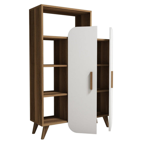 Biblioteca Form cu raft si Usa, Stil Scandinav, Maro - Alb, 90x132x32 cm