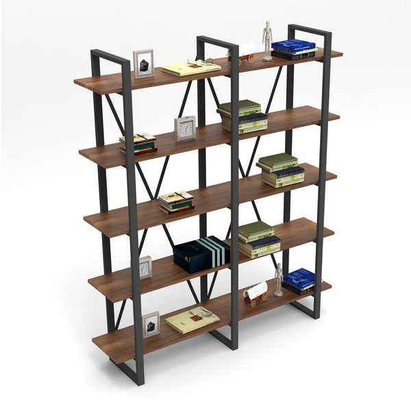 Biblioteca Glade Cadru Metal cu 5 Rafturi, Nuc, 155x180x34 cm
