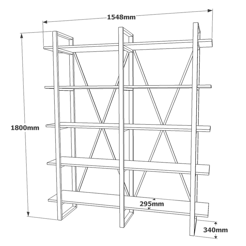 Biblioteca Glade Cadru Metal cu 5 Rafturi, Nuc, 155 x 180 x 34 cm