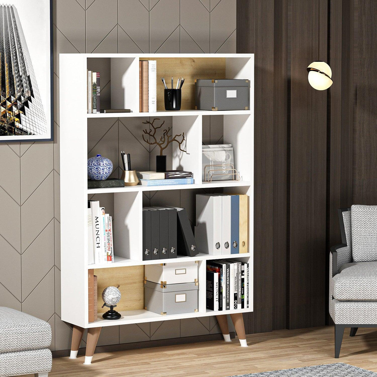 Biblioteca Harby cu Rafturi, Alb, 90 x 25 x 139 cm