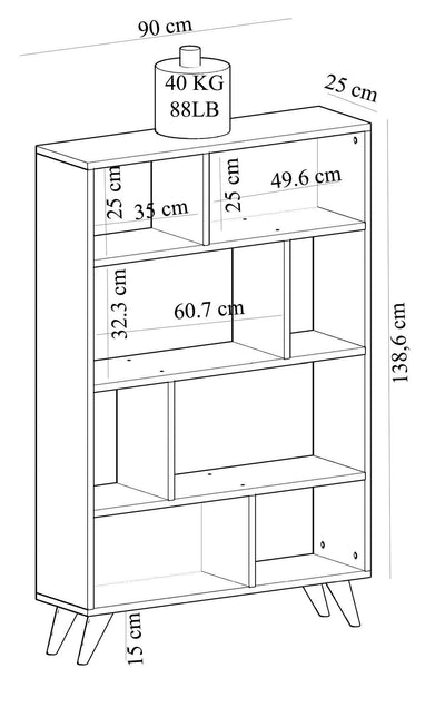 Biblioteca Harby cu Rafturi, Alb, 90 x 25 x 139 cm