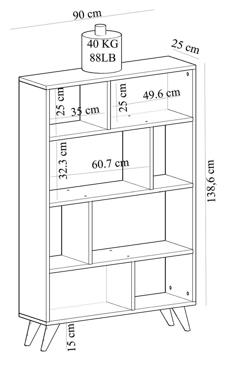 Biblioteca Harby cu Rafturi, Alb, 90 x 25 x 139 cm