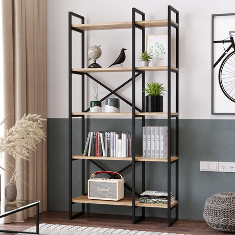 Biblioteca Kinesis cadru metalic 5 rafturi, Stejar, 88 x 175 x 30 cm