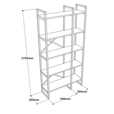 Biblioteca Kinesis cadru metalic 5 rafturi, Stejar, 88 x 175 x 30 cm