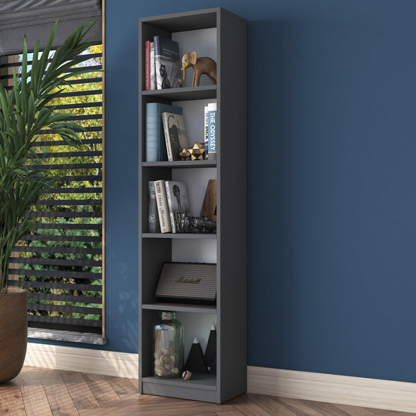 Biblioteca Mavis cu 5 Rafturi, Gri - Alb, 40x162x25 cm