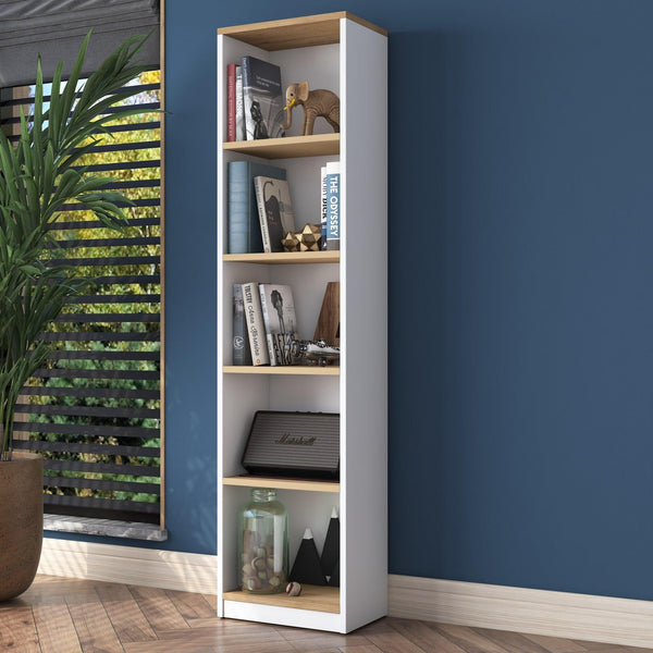 Biblioteca Mavis cu 5 Rafturi, Gri - Alb, 40x162x25 cm
