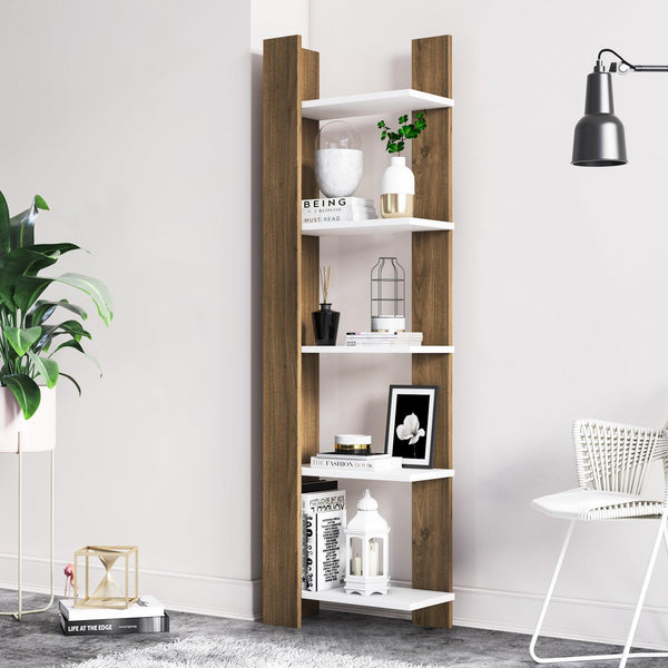 Biblioteca Reeta, Nuc - Alb, 45x26x160 cm