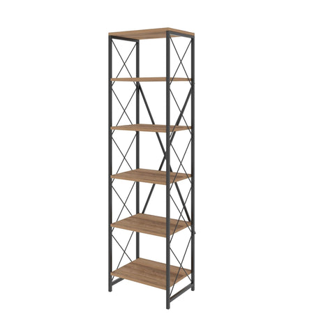 Biblioteca Suadiye cu 6 Rafturi cadru Metalic, Stejar, 50x180x35 cm