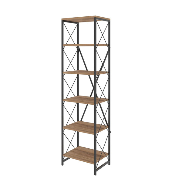 Biblioteca Suadiye cu 6 Rafturi cadru Metalic, Stejar, 50x180x35 cm