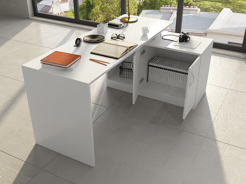 Birou Basak cu 2 Usi si Raft, Alb, 130 x 74 x 105 cm