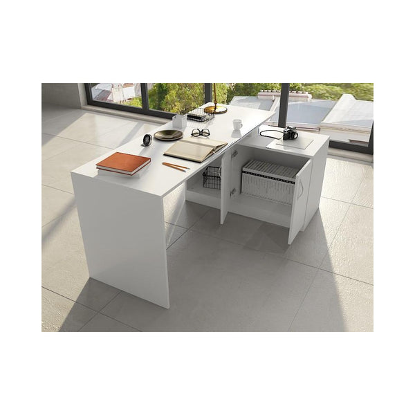 Birou Basak cu 2 Usi si Raft, Alb, 130x74x105 cm