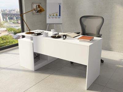 Birou Basak cu 2 Usi si Raft, Alb, 130 x 74 x 105 cm