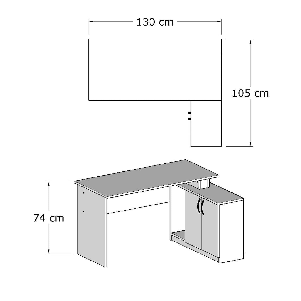 Birou Basak cu 2 Usi si Raft, Alb, 130 x 74 x 105 cm