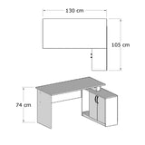 Birou Basak cu 2 Usi si Raft, Alb, 130 x 74 x 105 cm