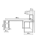 Birou Colt cu Biblioteca Mercan, Nuc, 200 x 72 x 60 cm
