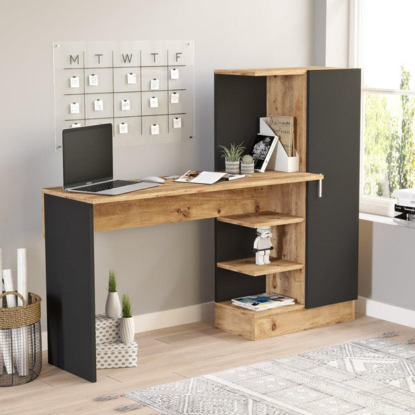 Birou CT2 Atlantic Pine-Negru, Stejar, 152x120x40 cm