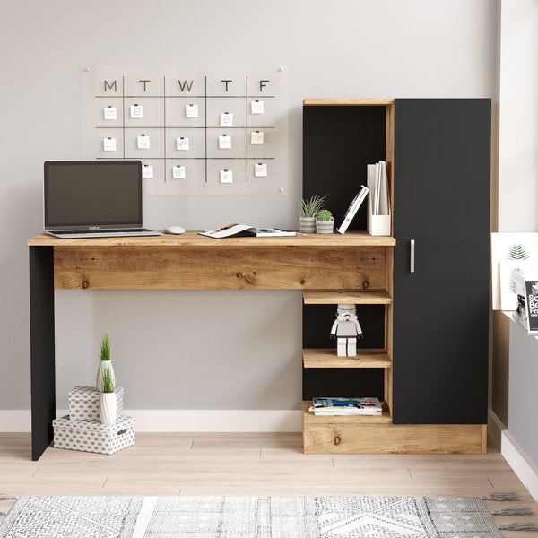 Birou CT2 Atlantic Pine-Negru, Stejar, 152x120x40 cm