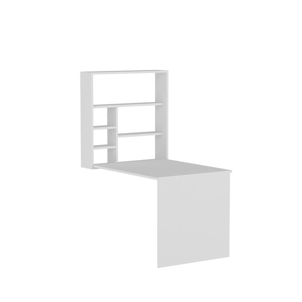 Birou cu raft de perete pliabile Elegant, Alb, 59x74x90 cm