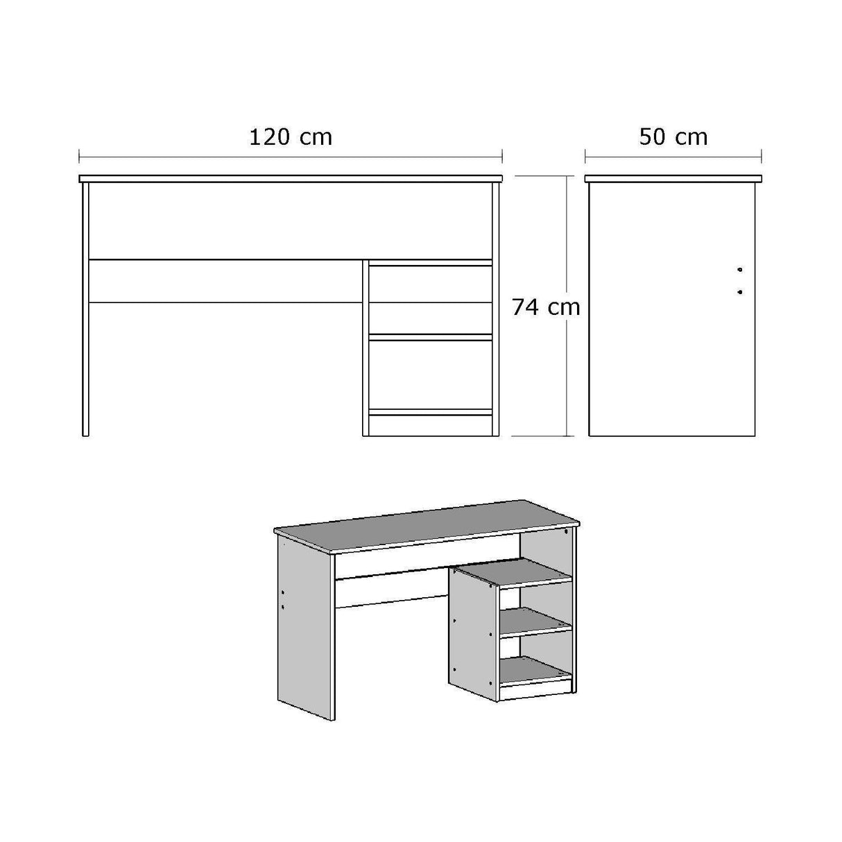 Birou Demir cu rafturi , Alb, 120 x 74 x 50 cm