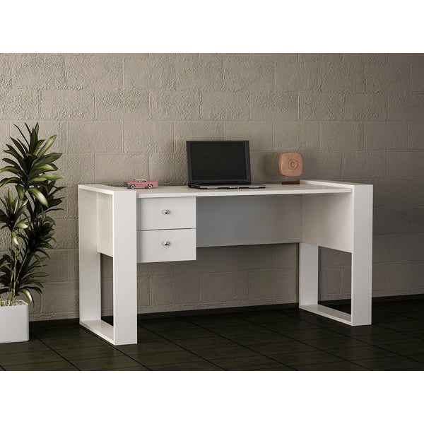 Birou Lord cu 2 sertare, Alb, 159x60x72 cm