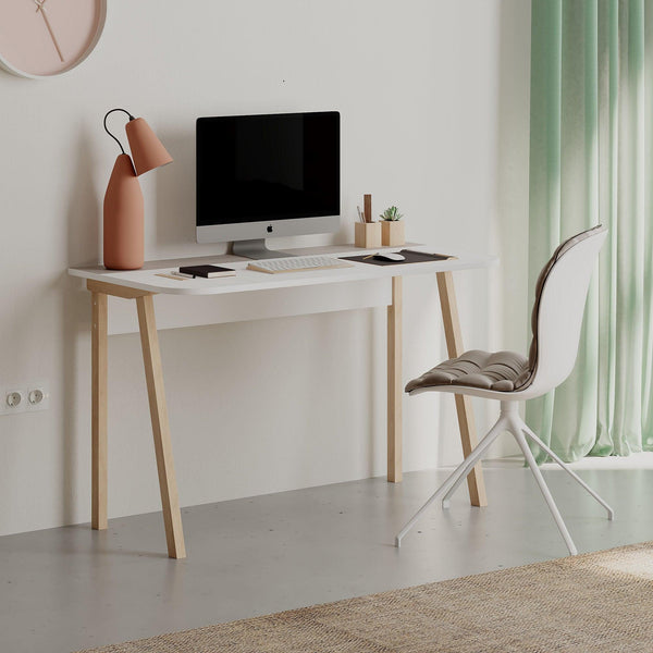 Birou Luton Study Stil scandinav, Alb Mocha deschis - Alb Gri, 120x75x60 cm