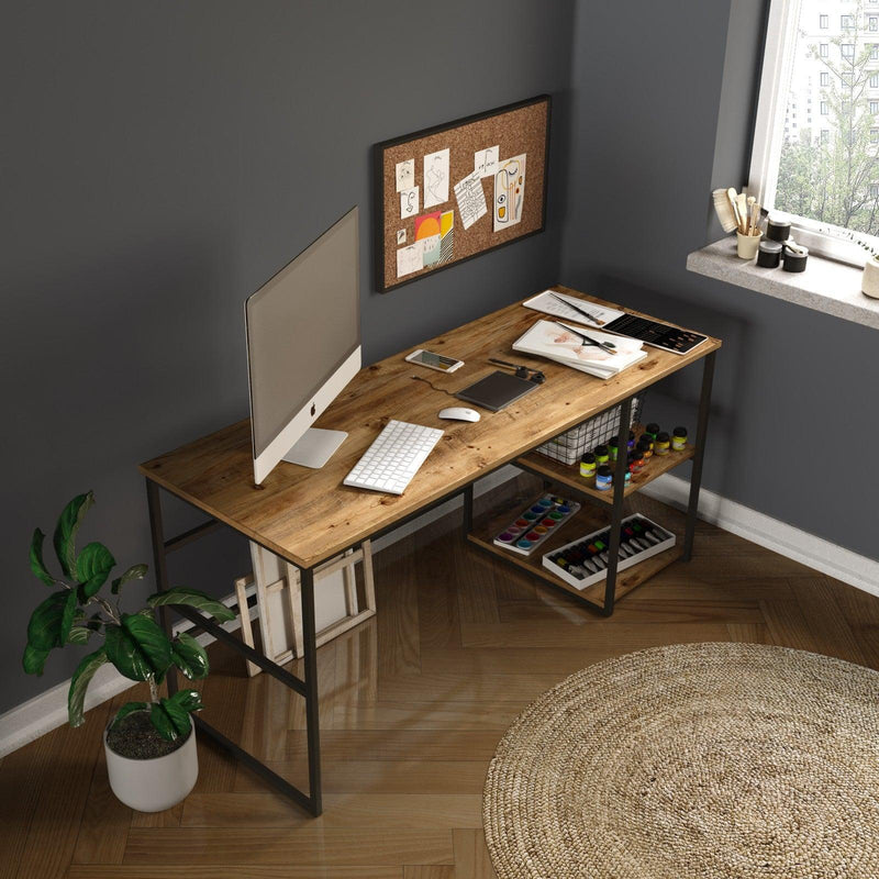 Birou Nonvi Lemn natural cadru Metal, 160 x75 x 60 cm