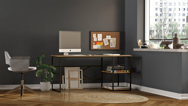 Birou Nonvi Lemn natural cadru Metal, 160 x75 x 60 cm