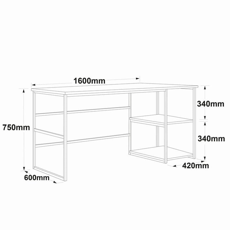 Birou Nonvi Lemn natural cadru Metal, 160 x75 x 60 cm