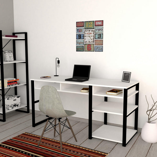 Birou Serho cu 5 rafturi, Alb - Negru, 150x59x76 cm