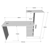 Birou Vexy cu raft si Biblioteca cu Usa, Alb/Crem, 153 x 74 x 40 cm