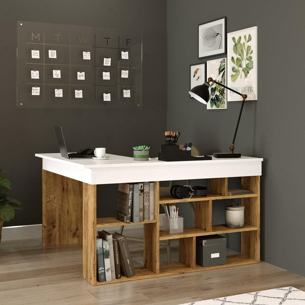 Birou Zellow Tip L cu Rafturi, 129x72x120 cm