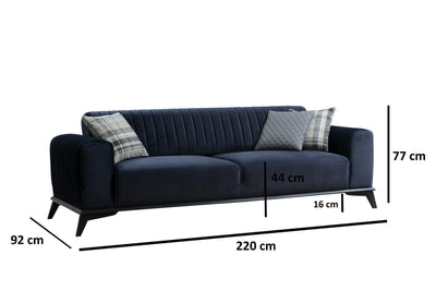 Canapea extensibila cu 3 Locuri Lisa, Albastru Marin, 220 x 92 x 77 cm