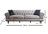 Canapea extensibila cu 3 Locuri Polyanna, Gri, 230 x 95 x 78 cm
