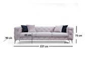 Canapea Fixa cu 3 Locuri Favalli, Chester,  Gri deschis, 230 x 90 x 73 cm