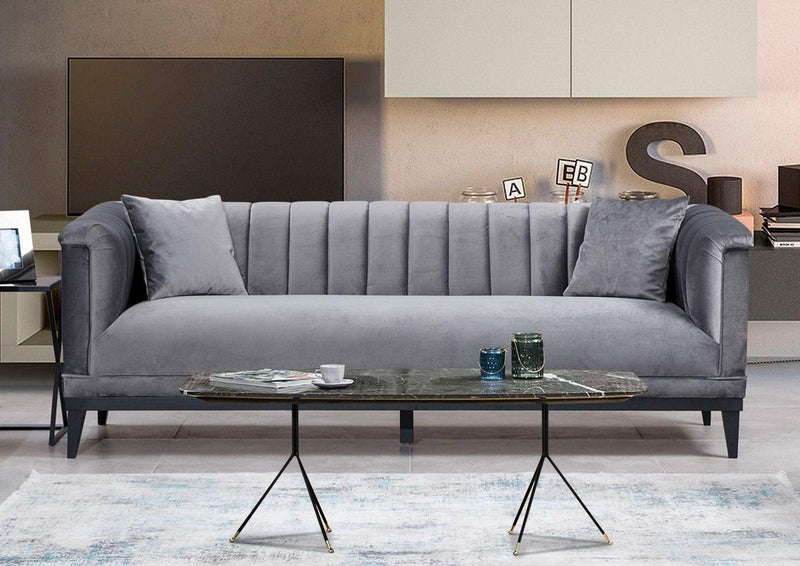 Canapea Fixa cu 3 Locuri Trendy, Gri Inchis, 225 x 89 x 79 cm