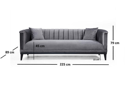 Canapea Fixa cu 3 Locuri Trendy, Gri Inchis, 225 x 89 x 79 cm