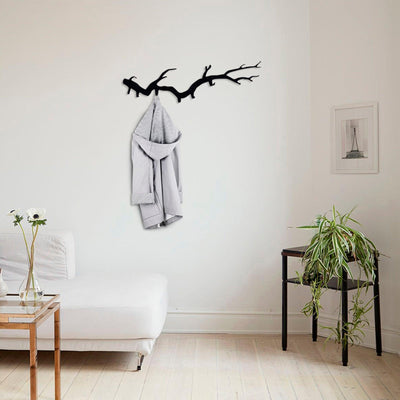 Decoratiune De Perete Metal Cârlig de perete metalic Ramura, Negru, 22x0.2x87 cm