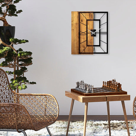 Ceas de perete decorativ din lemn Wooden Clock 37, Nuc deschis, 58x49 cm