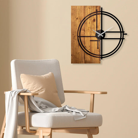 Ceas de perete decorativ din lemn Wooden Clock 38, Nuc deschis, 58x56 cm