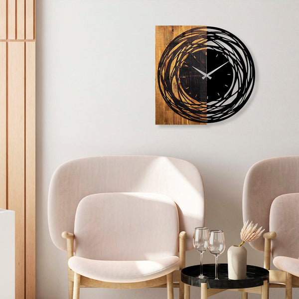 Ceas de perete decorativ din lemn Wooden Clock 39, Nuc deschis, 58x58 cm