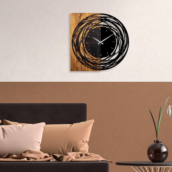 Ceas de perete decorativ din lemn Wooden Clock 39, Nuc deschis, 58x58 cm