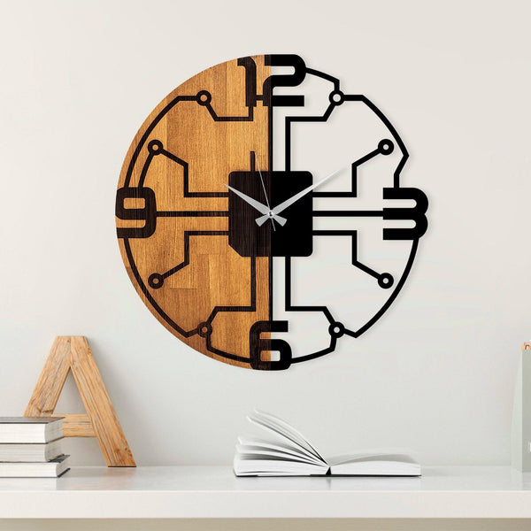 Ceas de perete decorativ din lemn Wooden Clock - 61, Nuc, 56x56 cm