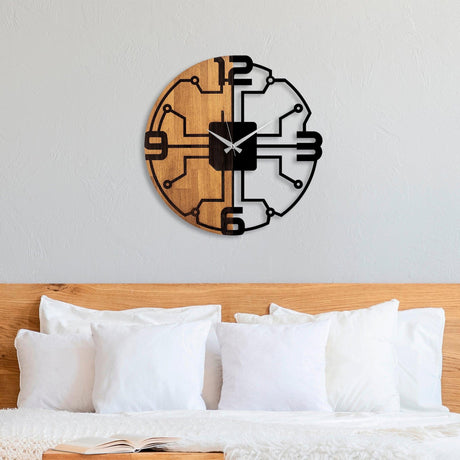Ceas de perete decorativ din lemn Wooden Clock - 61, Nuc, 56x56 cm