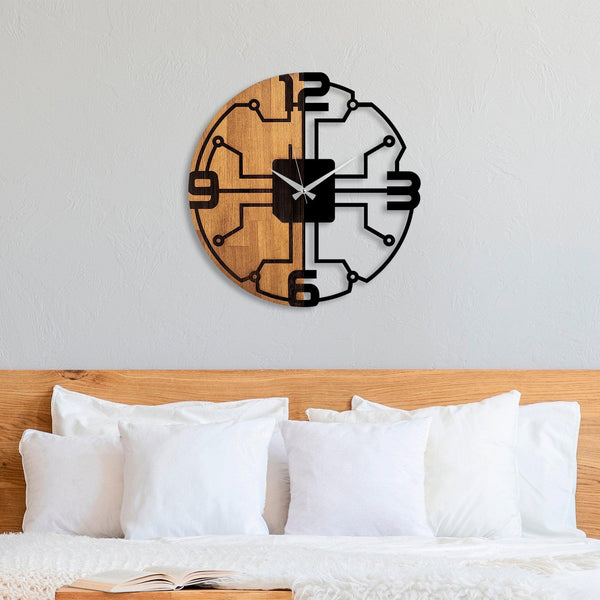 Ceas de perete decorativ din lemn Wooden Clock - 61, Nuc, 56x56 cm