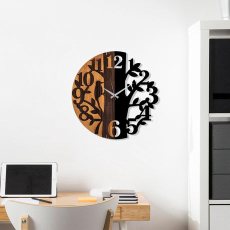 Ceas de perete decorativ din lemn Wooden Clock - 71, Nuc, 56x56 cm