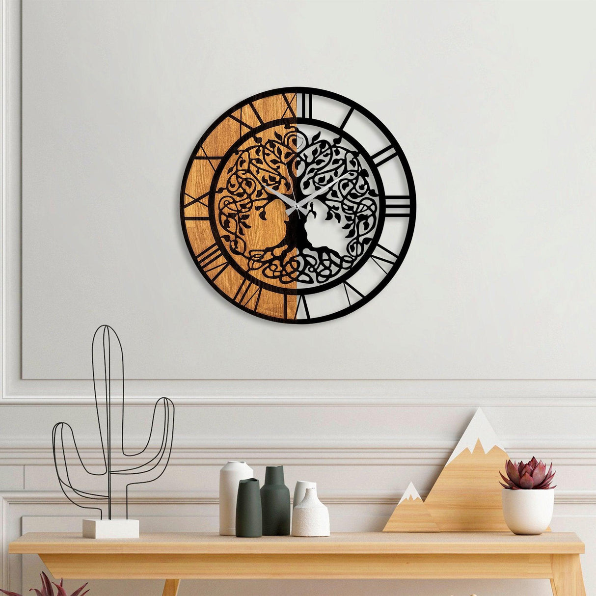 Ceas de perete decorativ din lemn Wooden Clock , Nuc, 56 x 3 x 56 cm