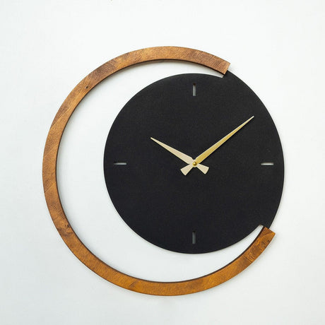 Ceas de perete Decorativ Moon Time Wooden Metal, Negru, 48x48 cm