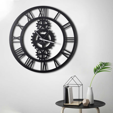 Ceas de perete Gear XL, Negru, 70x70 cm