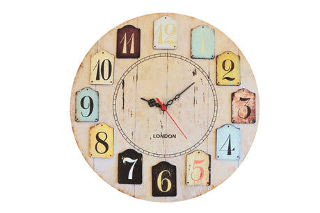 Ceas decorativ din MDF Home Art, Multicolor, 40x40 cm